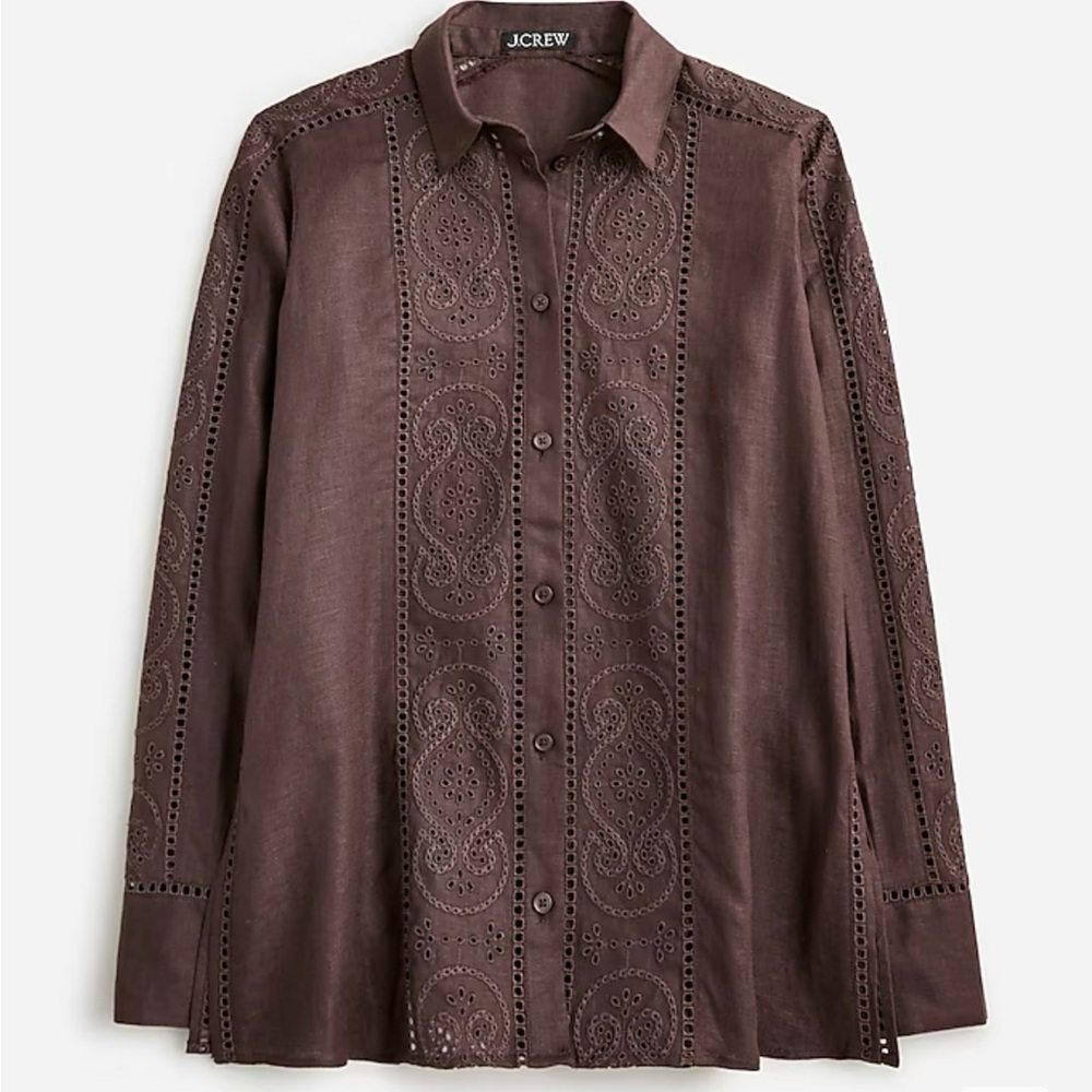 J Crew Brown Eyelet Button Up